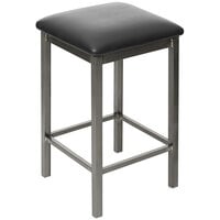 BFM Seating Trent Clear Coated Steel Counter Height Bar Stool with 2" Black Vinyl Seat
