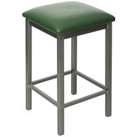 BFM Seating Trent Clear Coated Steel Counter Height Bar Stool with 2" Green Vinyl Seat