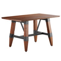 Lancaster Table & Seating Industrial 30" x 48" Solid Wood Live Edge Trestle Base Table with Antique Walnut Finish