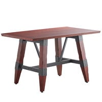 Lancaster Table & Seating Industrial 30" x 48" Solid Wood Live Edge Trestle Base Table with Mahogany Finish