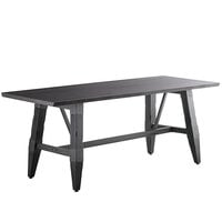 Lancaster Table & Seating Industrial 30" x 72" Solid Wood Live Edge Trestle Base Table with Antique Slate Gray Finish