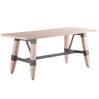 Lancaster Table & Seating Industrial 30" x 72" Solid Wood Live Edge Trestle Base Table with Antique White Wash Finish