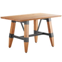 Lancaster Table & Seating Industrial 30" x 48" Solid Wood Live Edge Trestle Base Table with Antique Natural Finish