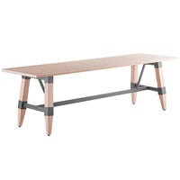 Lancaster Table & Seating Industrial 30" x 96" Solid Wood Live Edge Standard Height Trestle Base Table with Antique White Wash Finish
