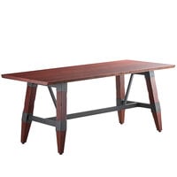 Lancaster Table & Seating Industrial 30" x 72" Solid Wood Live Edge Trestle Base Table with Mahogany Finish