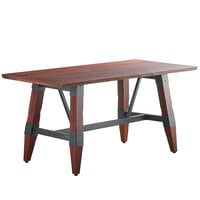 Lancaster Table & Seating Industrial 30" x 60" Solid Wood Live Edge Trestle Base Table with Mahogany Finish