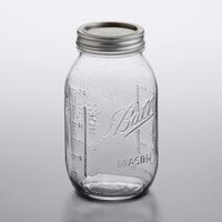 Ball 62000 32 oz. Quart Regular Mouth Glass Canning Jar with Silver Metal Lid and Band - 12/Case
