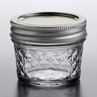 Ball 1440080400 4 oz. Quilted Crystal Regular Mouth Glass Canning Jar with Silver Metal Lid and Band - 12/Case