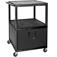 Luxor LE48C-B Black 3 Shelf A/V Cart with Electrical Assembly and Locking Cabinet - 32" x 24" x 48 1/4"