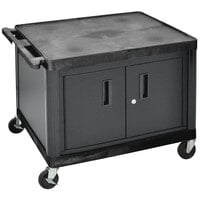 Luxor LP27C-B Black Heavy-Duty 2 Shelf A/V Cart with Locking Cabinet - 32" x 24" x 27"
