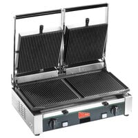 Cecilware TSG-2G Double Panini Sandwich Grill with Grooved Surfaces - 19 3/4" x 10" Cooking Surface - 240V, 3000W