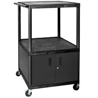 Luxor LE54C-B Black 3 Shelf A/V Cart with Electrical Assembly and Locking Cabinet - 32" x 24" x 54 1/4"