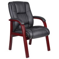 Boss B8999-M Black Mid Back Guest Chair with Mahogany Finish