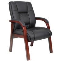 Boss B8999-C Black Mid Back Guest Chair with Cherry Wood Finish