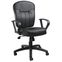Boss Black LeatherPlus Mid-Back Task Chair with Loop Arms