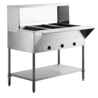 ServIt Three Pan Open Well Electric Steam Table with Undershelf, Overshelf, and Sneeze Guard - 120V, 1500W