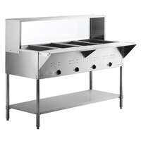 ServIt Four Pan Open Well Electric Steam Table with Undershelf, Overshelf, and Sneeze Guard - 120V, 2000W