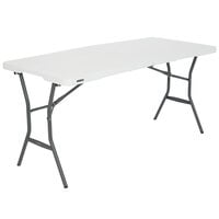 Lifetime 4534 60" x 28" White Granite Plastic Light-Duty Fold-In-Half Table