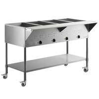 ServIt Four Pan Open Well Mobile Electric Steam Table with Undershelf - 208/240V, 3000W