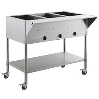 ServIt Three Pan Open Well Mobile Electric Steam Table with Undershelf - 120V, 1500W