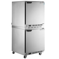 Beverage-Air UCF27AHC-23 and UCR27AHC-23 Double Stacked 27" Undercounter Freezer and Refrigerator and 3" Casters
