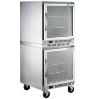 Beverage-Air UCR27AHC-25 Double Stacked 27" Glass Door Undercounter Refrigerator with 4" Casters
