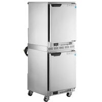 Beverage-Air UCF20HC and UCR20HC-23 Double Stacked 20" Shallow Depth Undercounter Freezer and Refrigerator with 6" / 3" Casters