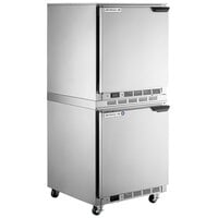 Beverage-Air UCF27AHC-24-23 and UCR27AHC-24-23 Double Stacked 27" Undercounter Freezer and Refrigerator with Left Hinged Doors and 3" Casters