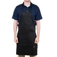 Chef Revival Black Poly-Cotton Customizable Bib Apron with 1 Pocket - 34" x 28"