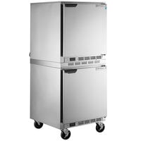 Beverage-Air UCF27AHC and UCR27AHC Double Stacked 27" Undercounter Freezer and Refrigerator with 6" Casters