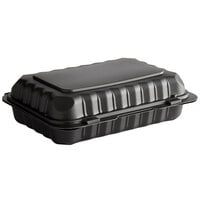 Ecopax 9" x 6" 1-Compartment Microwaveable Black Mineral-Filled Plastic Hinged Take-Out Container - 150/Case