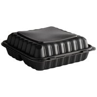 Ecopax 9" x 9" 3-Compartment Microwaveable Black Mineral-Filled Plastic Hinged Take-Out Container - 150/Case