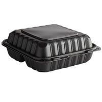 Ecopax 8" x 8" 3-Compartment Microwaveable Black Mineral-Filled Plastic Hinged Take-Out Container - 150/Case