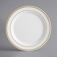 Visions 9" White Plastic Plate with Gold Bands - 120/Case