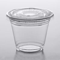 Choice 9 oz. Clear Plastic Squat Cold Cup with 2 oz. Insert and PET Flat Lid with No Hole - 100/Pack