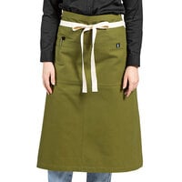 Uncommon Chef 3119 Moss Green Customizable 100% Cotton Canvas Marvel Bistro Apron with Natural Webbing and 1 Pocket - 33" x 31"