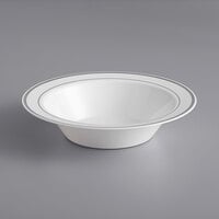 Visions 12 oz. White Plastic Bowl with Silver Bands - 15/Pack