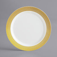 Visions 6" Bone / Ivory Plastic Plate with Gold Lattice Design - 15/Pack