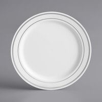Visions 6" White Plastic Plate with Silver Bands - 15/Pack
