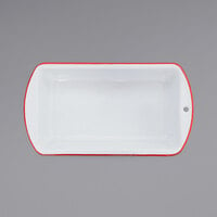 Crow Canyon Home V32RED Vintage 1.5 Qt. White Enamelware Loaf Pan with Red Rolled Rim