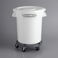 Baker's Lane 20 Gallon / 320 Cup Round White Flat Top Mobile Ingredient Storage Bin with Lid