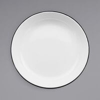 Crow Canyon Home V114BLA Vintage 10 1/2" White Round Enamelware Deep Coupe Pasta Plate with Black Rolled Rim