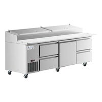 Avantco SSPPT-3J 93" 1 Door Refrigerated Pizza Prep Table with 4 Drawers
