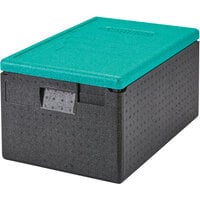 Cambro Cam GoBox® Black Top Loading EPP Insulated Food Pan Carrier with Green Lid - 8" Deep Full-Size Pan Max Capacity