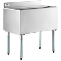 Regency 18 inch x 30 inch Stainless Steel Underbar Ice Bin with Sliding Lid and Bottle Holders - 98 lb.