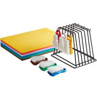 Choice 20" x 15" x 1/2" 6-Board Color-Coded Cutting Board System with Rack and 6 Brushes
