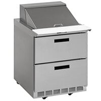 Delfield D4427NP-6 27" 2 Drawer Front Breathing Reduced Height Refrigerated Sandwich Prep Table with 3" Casters