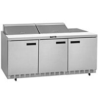Delfield 4472NP-24M 72" Front Breathing 3 Door Front Breathing Mega Top Refrigerated Sandwich Prep Table with 5" Casters