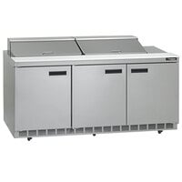 Delfield 4472NP-24M 72" 3 Door Mega Top Front Breathing Refrigerated Sandwich Prep Table with 3" Casters