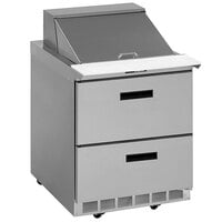 Delfield D4427NP-9M 27" 2 Drawer Mega Top Front Breathing Reduced Height Refrigerated Sandwich Prep Table with 3" Casters